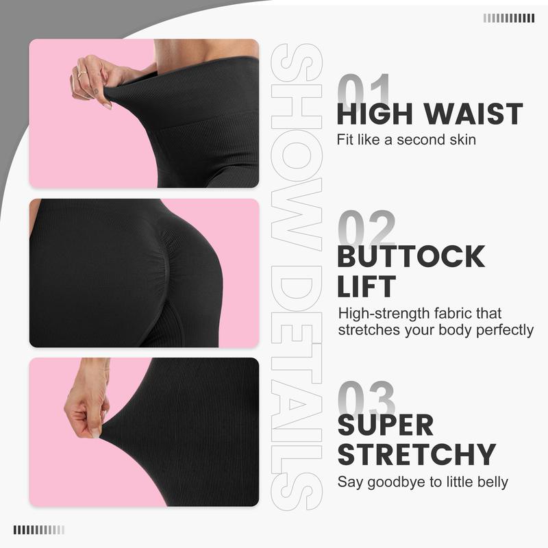 Viconow Women’s Butt Lifting Ribbed Seamless Leggings  No Pockets Deep Color