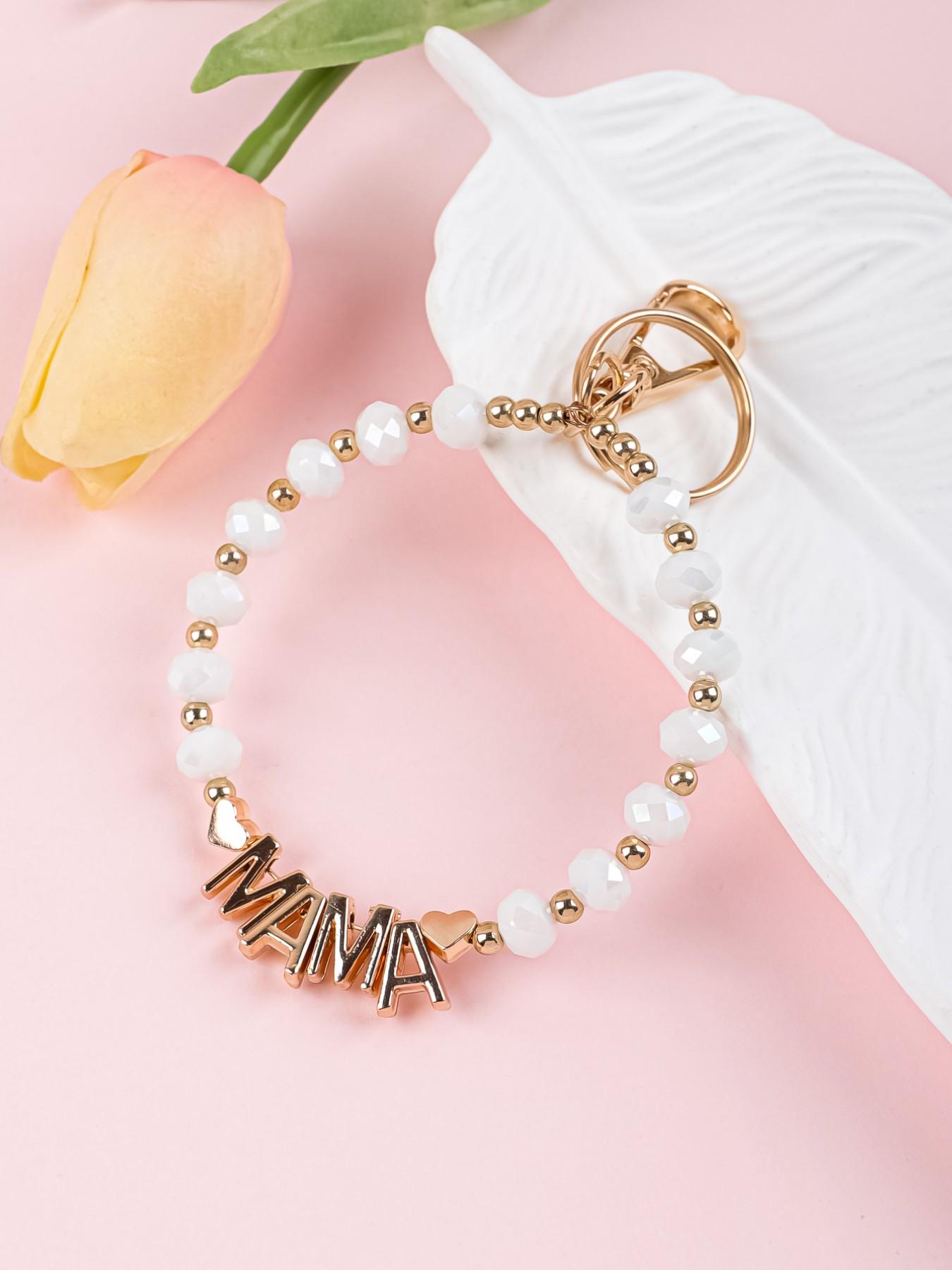 Handmade Beaded Mama Letter Keychain, Colorful Faceted Crystal Bracelet, Mother's Day Gift for Mom, Bag & Car Hanging Ornament