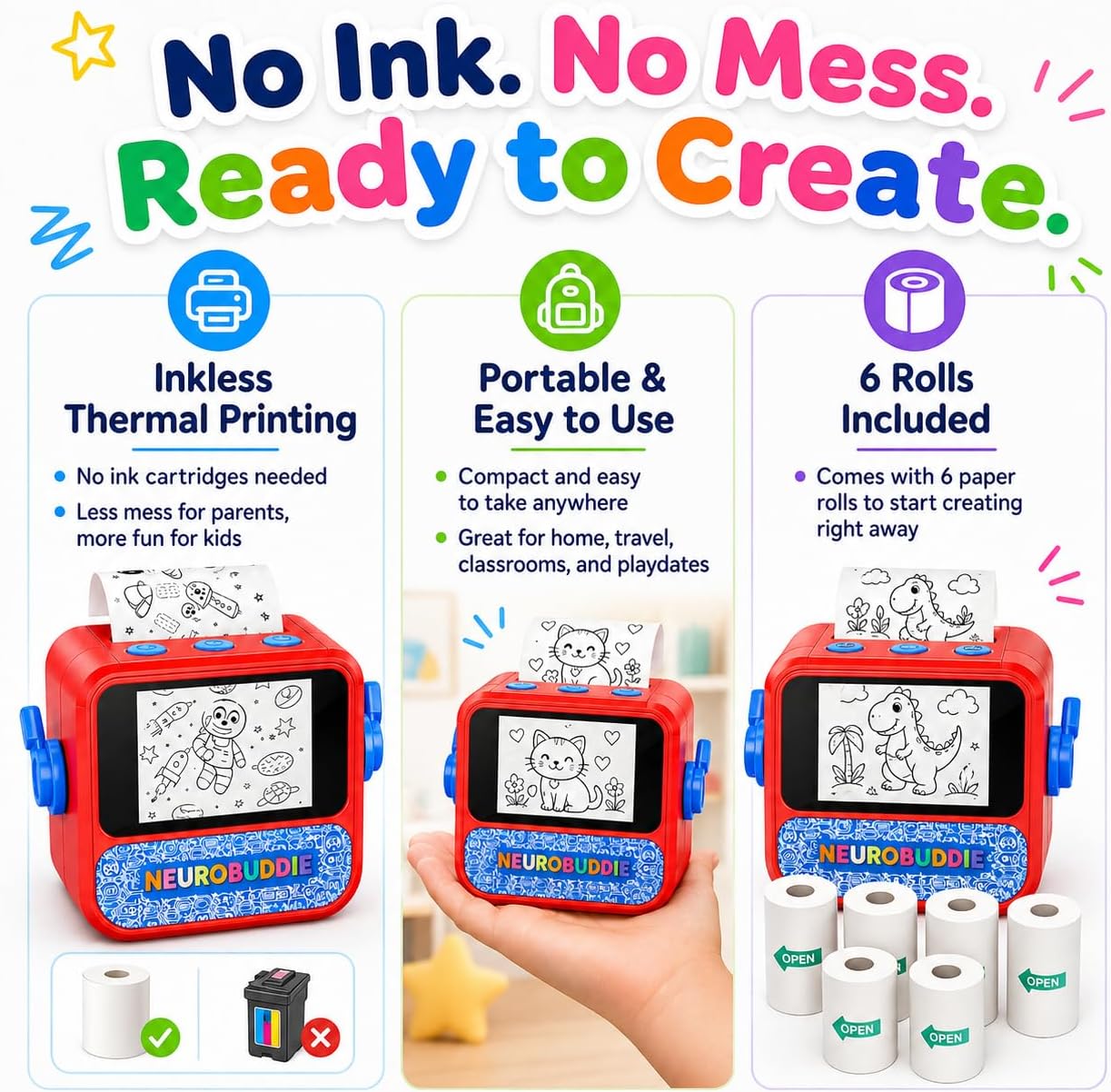 AI Sticker Printer for Kids Voice Activated Sticker Maker with Screen Portable Inkless Thermal Printer for Coloring Stickers  Craft Toy