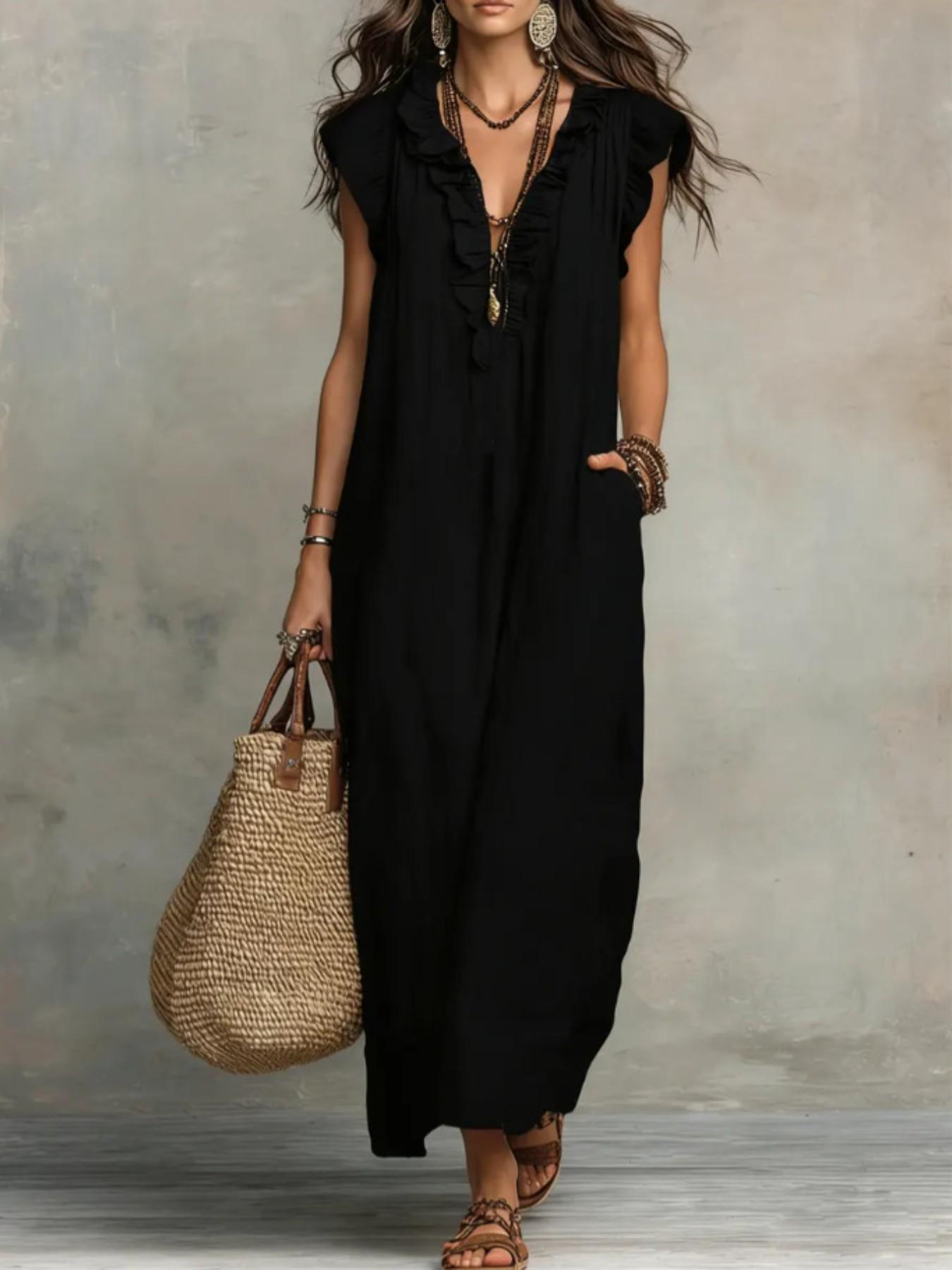 Bohemian Flying Sleeves Floor Length Skirt, Spring Summer New Arrival, European and American Casual Style, Women's Fashion Dress