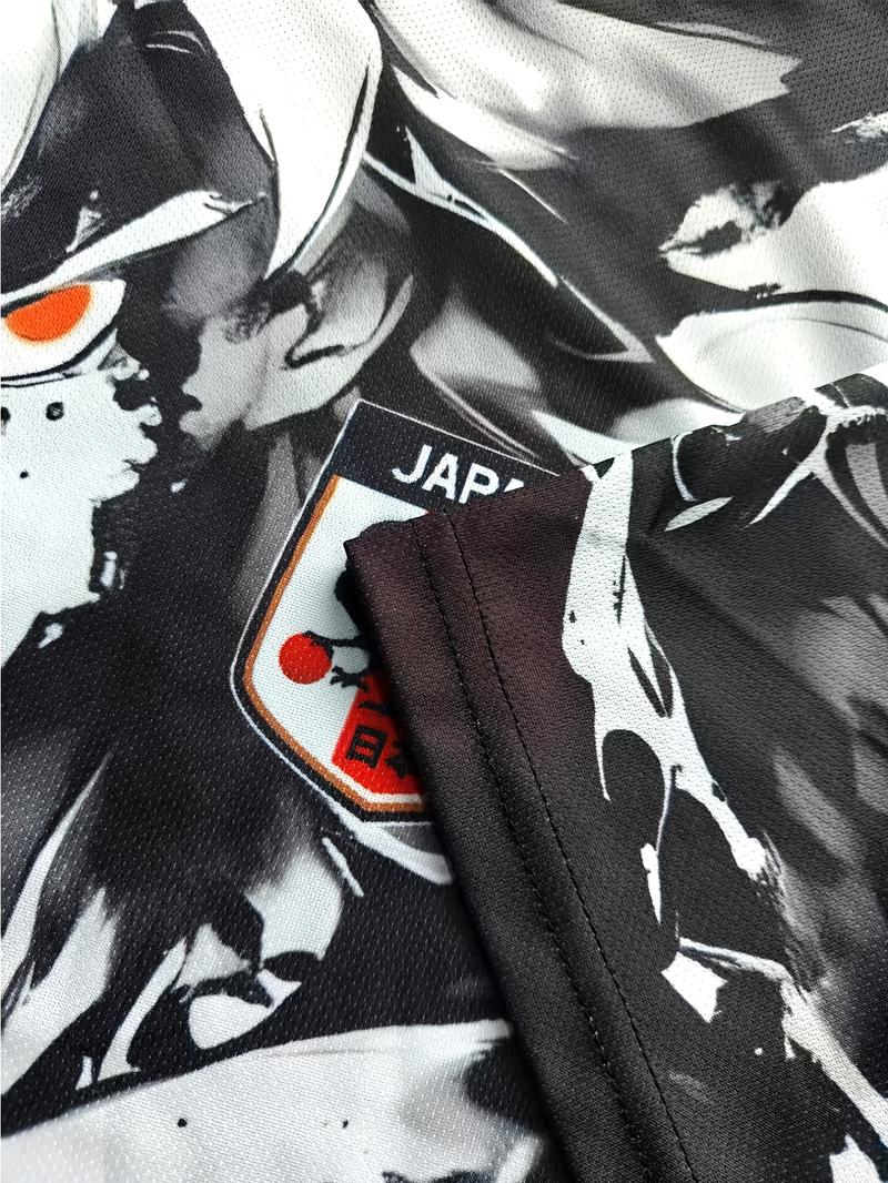 Japanese Anime Men's Football Jersey with Calligraphy Samurai Pattern, Comfortable Sporty Top, Sweat-Absorbing Soft Knit Fabric