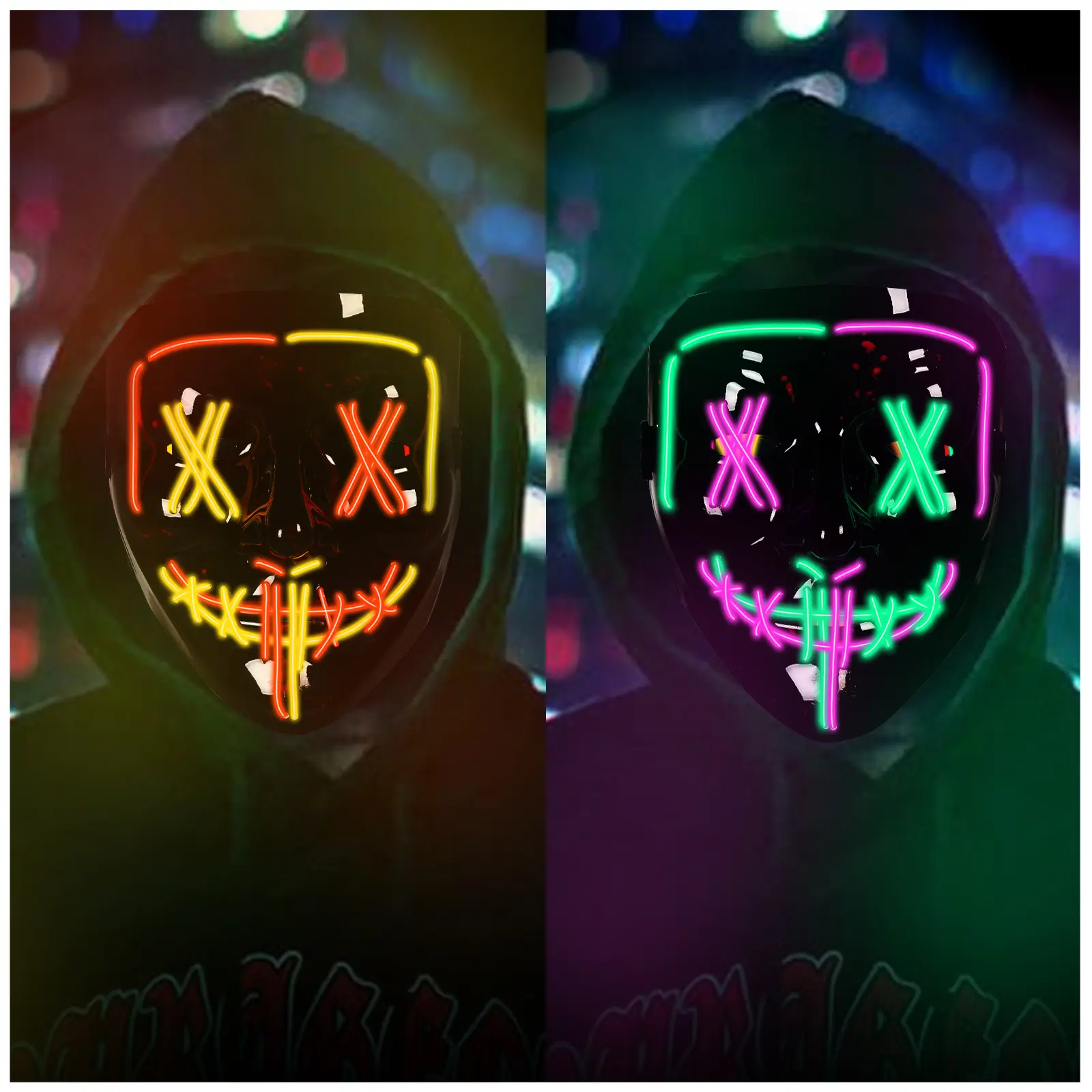 Red yellow + green purple