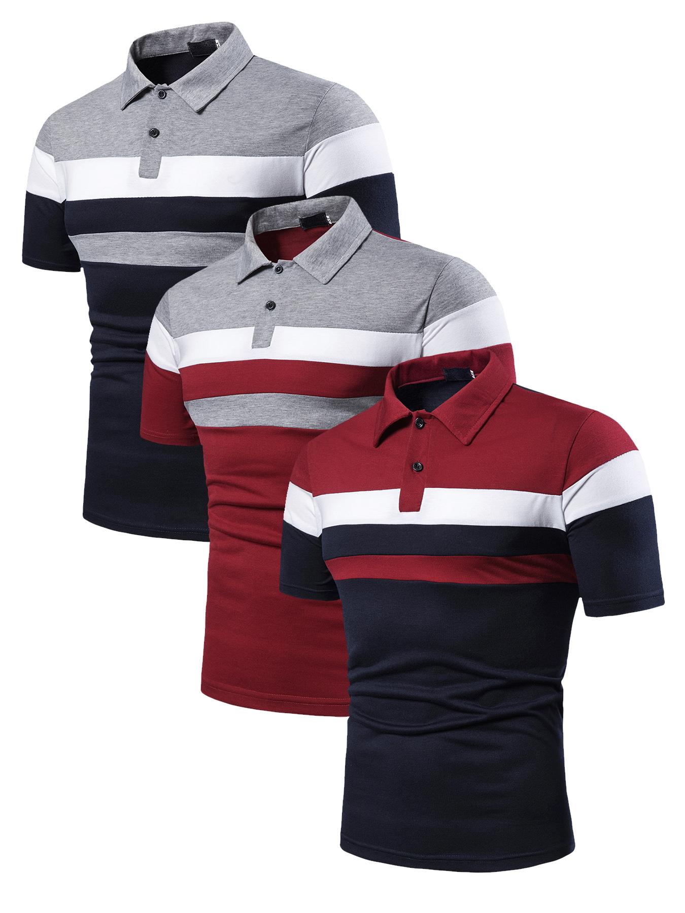 Men's Colorblock Short Sleeve Polo Shirt, Regular Fit Casual Button Front Polo Top for Summer, Fashion Men's Clothes for Daily Wear