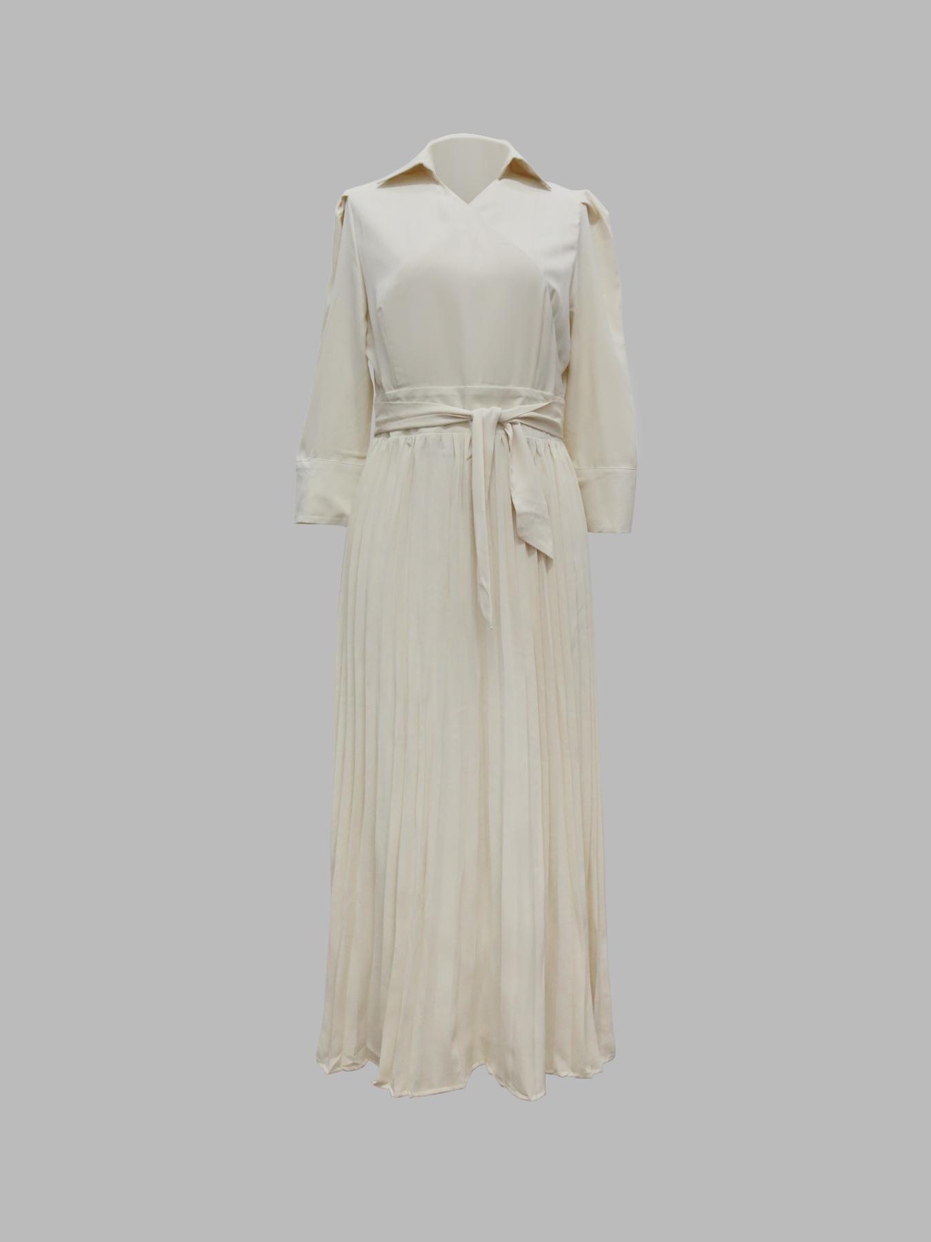 Women's Solid Notched Neck Wrap Pleated Belted Shirt Dress, Elegant Fashion Long Dress for Daily Holiday Work Office Wear, Fall Clothing Women, Dresses for Women, Women Dress for Spring Fall, Elegant Fit Dress