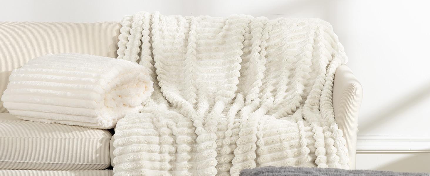 【VALUXE】 Soft & Cozy Striped Flannel Fleece Blanket – Fluffy Home Throw for Cozy Nights, Home Decor & Christmas Gift Ideas