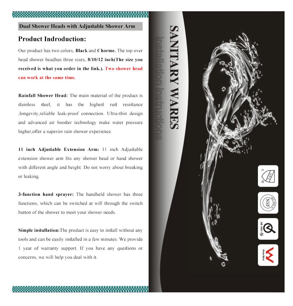 Senlesen Rain Shower Head with Handheld Shower Combo 8 inch High Pressure Rainfall Showerhead and 11 Inch Adjustable Extension Arm 3 Settings Chrome, Matte Black Senlesen Rain Shower Head with Handheld Shower Combo 8 inch High Pressure Rainfall Showerhead and 11 Inch Adjustable Extension Arm 3 Settings Chrome, Matte Black