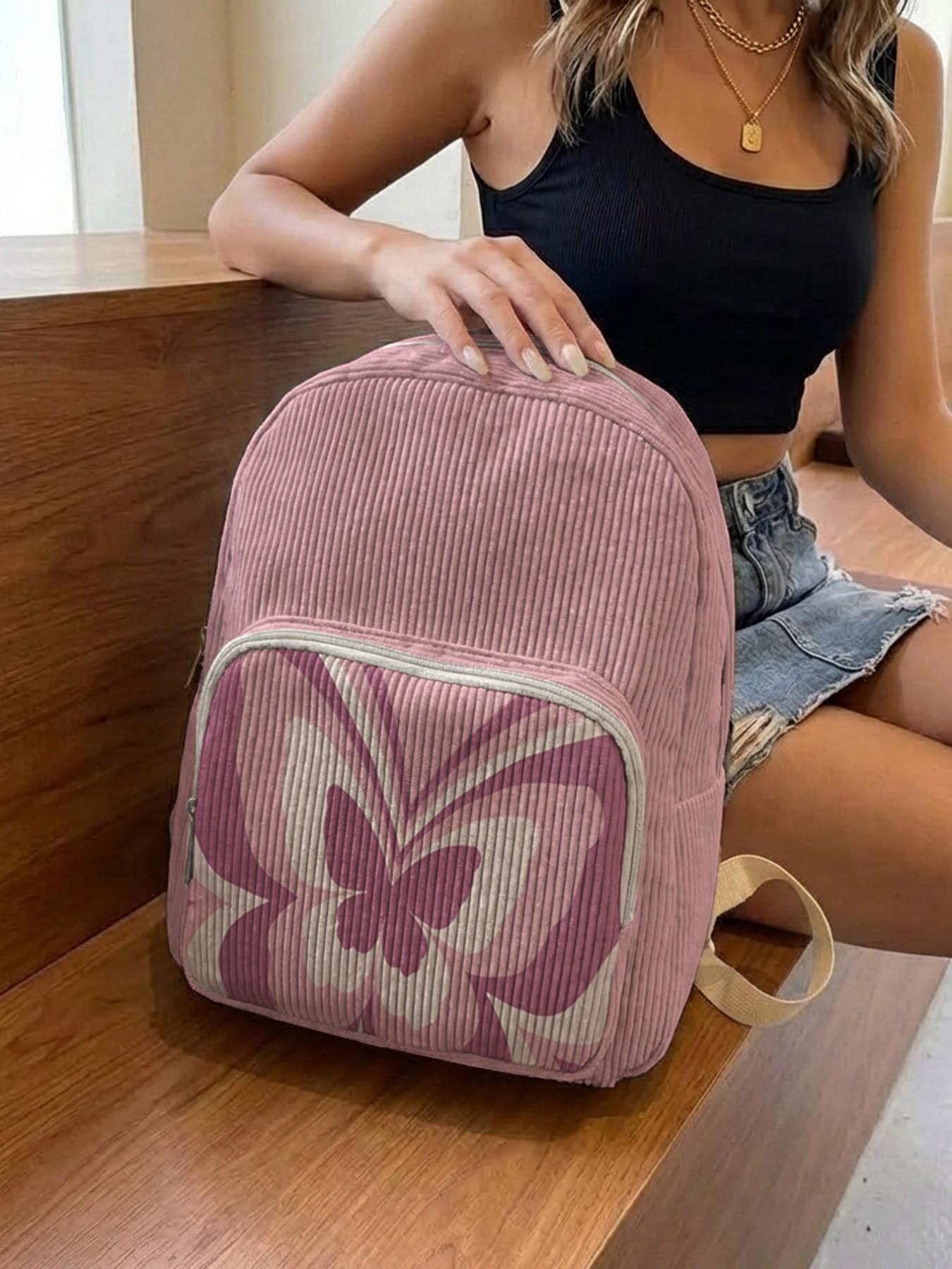 Women's Butterfly Pattern Backpack, Casual Style, All Seasons, Lightweight, Layered Storage, Random Print, Ideal for School & Travel