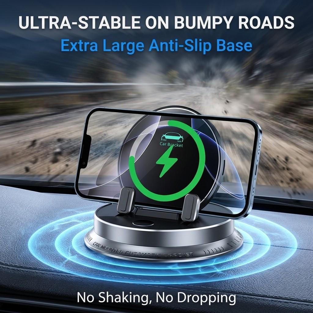 Auto-Sensing Infrared Car Wireless Charging Wireless Charger Mount, Nano-Silicone Anti-Scratch Base, 360° Rotatable Universal Phone Holder for Car Vents & Dashboard, Mini Luxury Navigation Bracket for Home & Office, Mountable Charging Accessory
