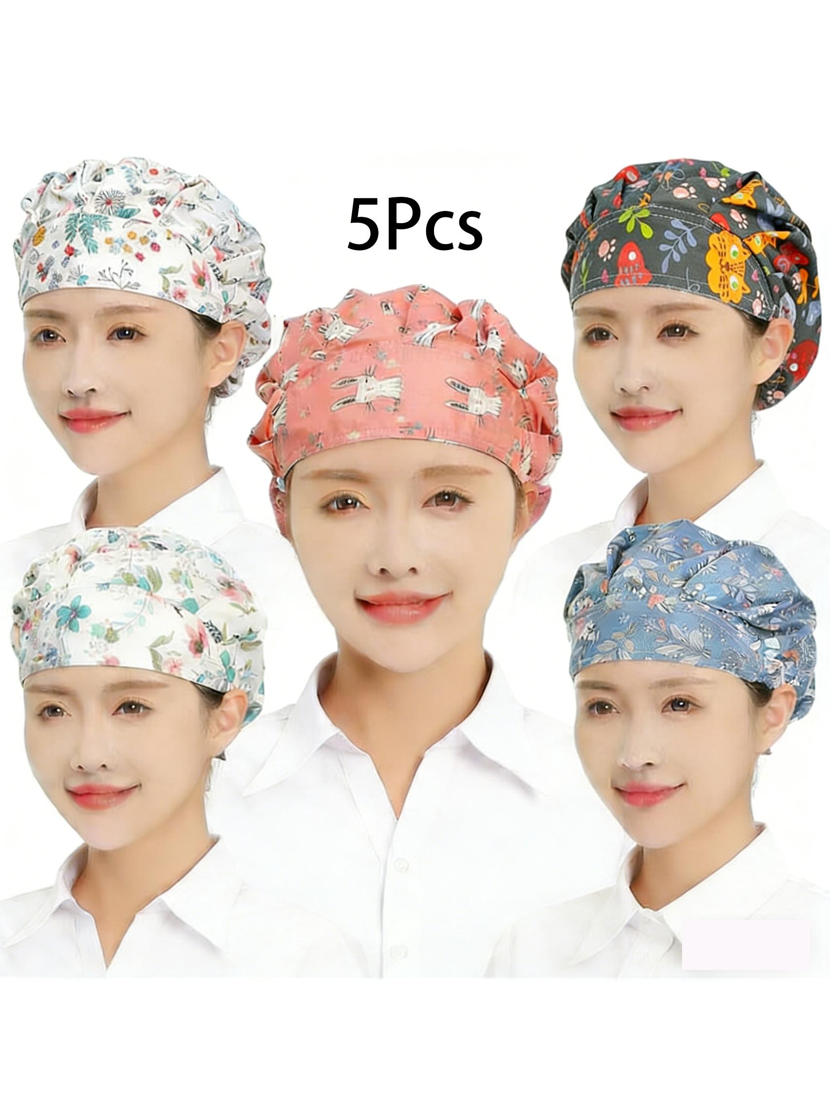 Unisex Adjustable Elastic Chef Hat, 5-Piece Set, Kitchen Cooking Bakery Hat, Dustproof Work Cap, Men and Women Universal Fit