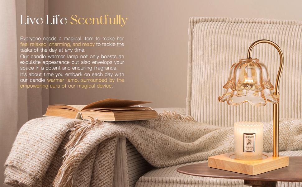 Candle Warmer Lamp, Lily of the Valley Flower Lamp, Height Adjustable with Timer, 2 Bulbs Included, Flameless Fragrance Lamp for Home Bedroom Decor, Ideal Gift for Mom Birthday Mother's Day