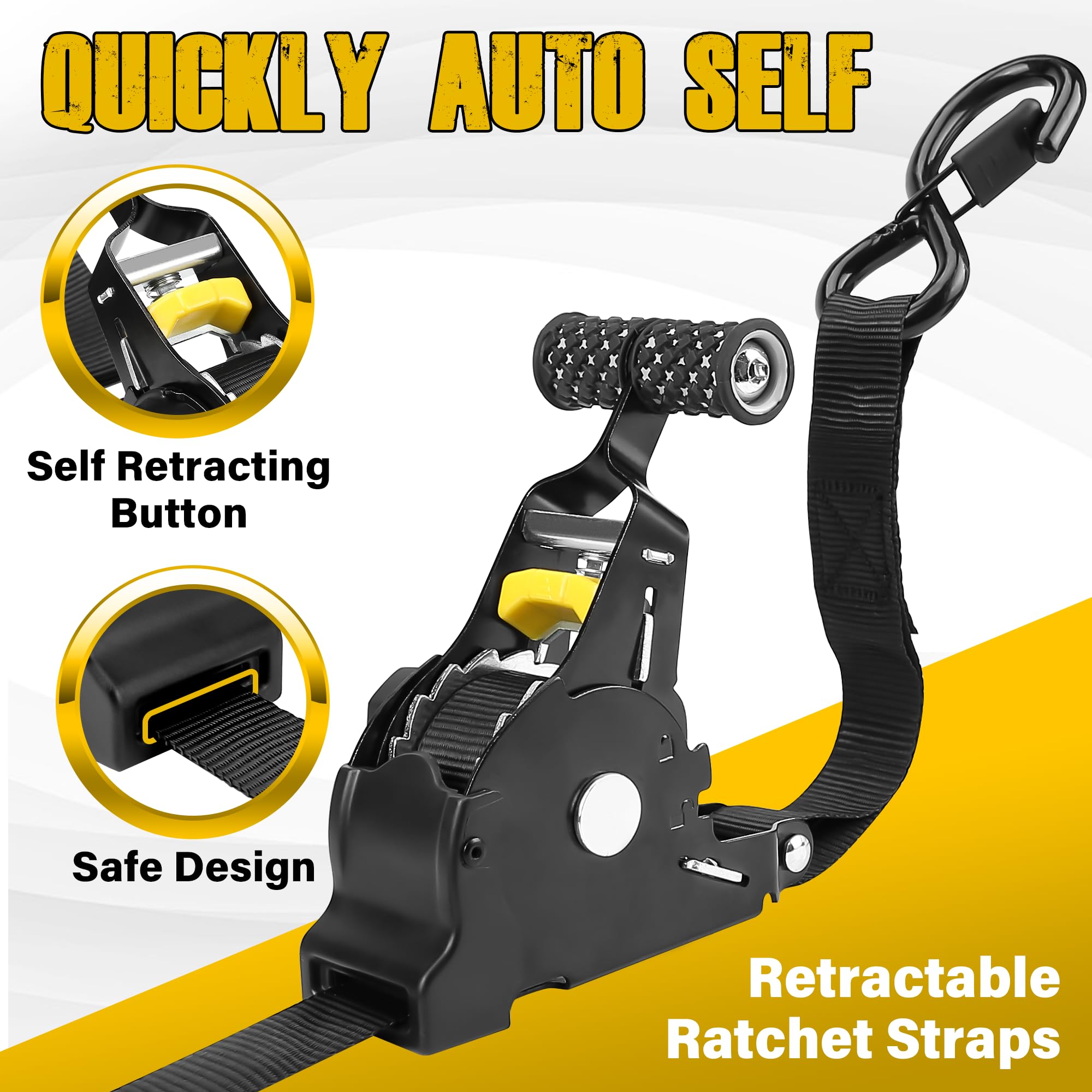 1x100 Retractable Ratchet Tie Down Straps Heavy Duty with Soft Loops Non Slip No Tangle for Motorcycle Cargo Trailer and Truck Transport  Durable Nylon Rope Adjustable Ropes