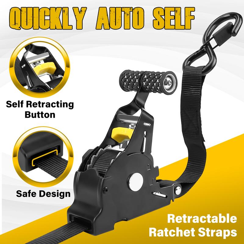 1x100 Retractable Ratchet Tie Down Straps Heavy Duty with Soft Loops Non Slip No Tangle for Motorcycle Cargo Trailer and Truck Transport Durable Nylon Rope Adjustable Ropes