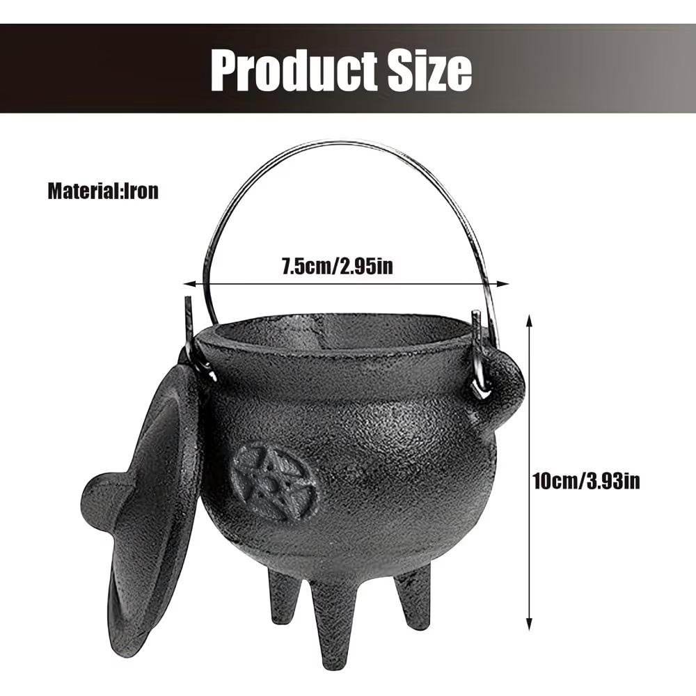 Cast Iron Witchcraft Cauldron with Lid and Carry Handle, Perfect for Spells, Halloween Decor, Incense Burning, Classic Practical Supplies