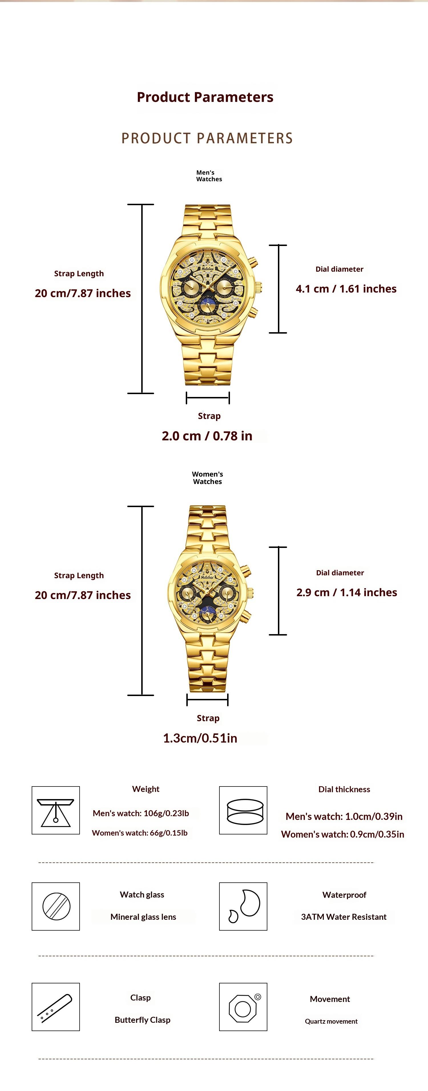 Luxury Fashion Couple Watch Set, Stainless Steel Band, Business Style His & Hers Watches, Waterproof Luminous Analog Wristwatch