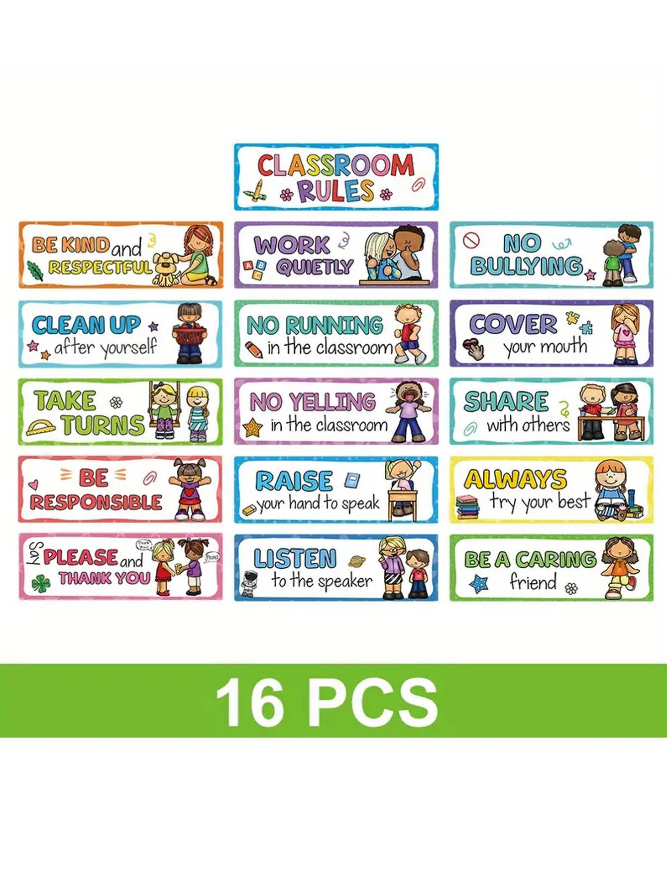 16 Classroom Rules Posters Set, Colorful Behavior Expectations Charts ...