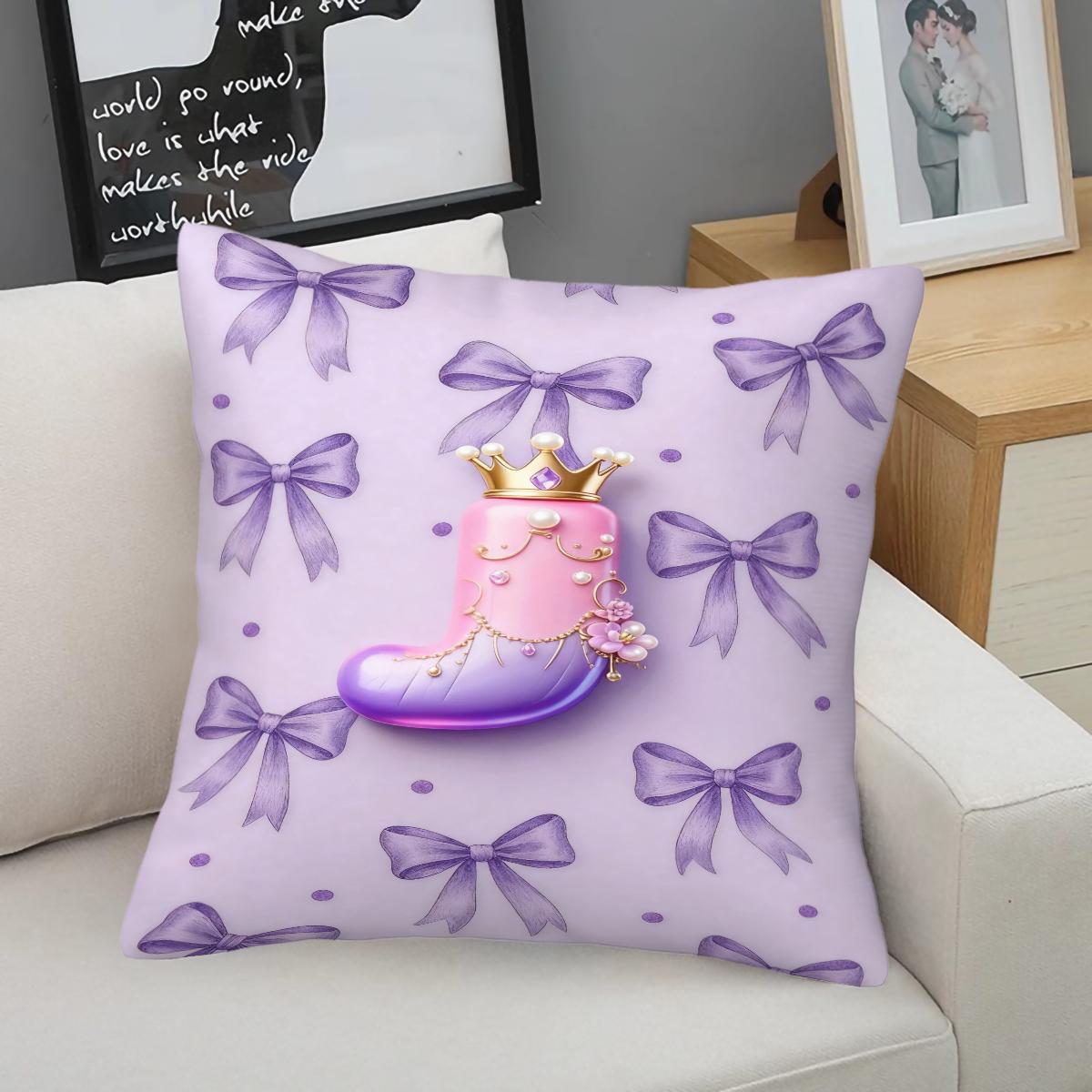 Purple 3D Letter A-Z Crown Throw Pillow 1 Pc with Insert, Soft Comfortable Square Cushion with Zipper Closure for Sofa Chair & Bedroom, Exclusive Customization with Initials Gift, Princess Style Home Decor