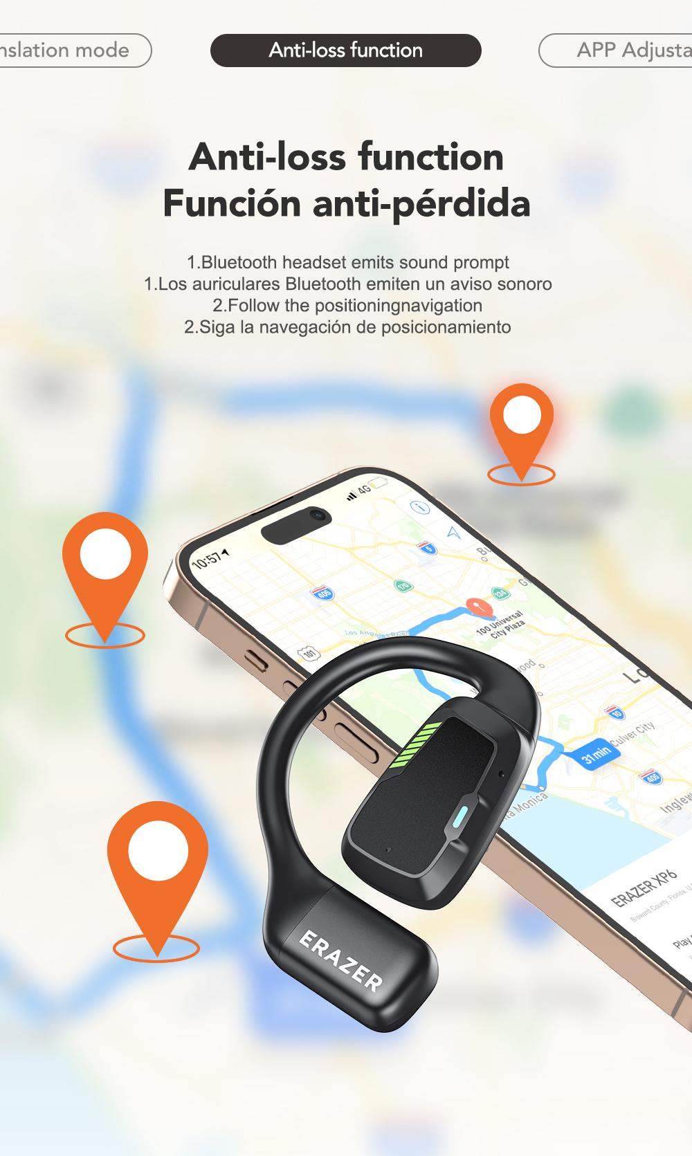 ERAZER Open Ear Translation Earbuds, Support 135 Languages Translator with APP, Real Time Translator Earbuds, OWS LCD Touchscreen Translator Bluetooth Headphones Long Battery Life Ear Buds Compatible with iPhone, Android, Black