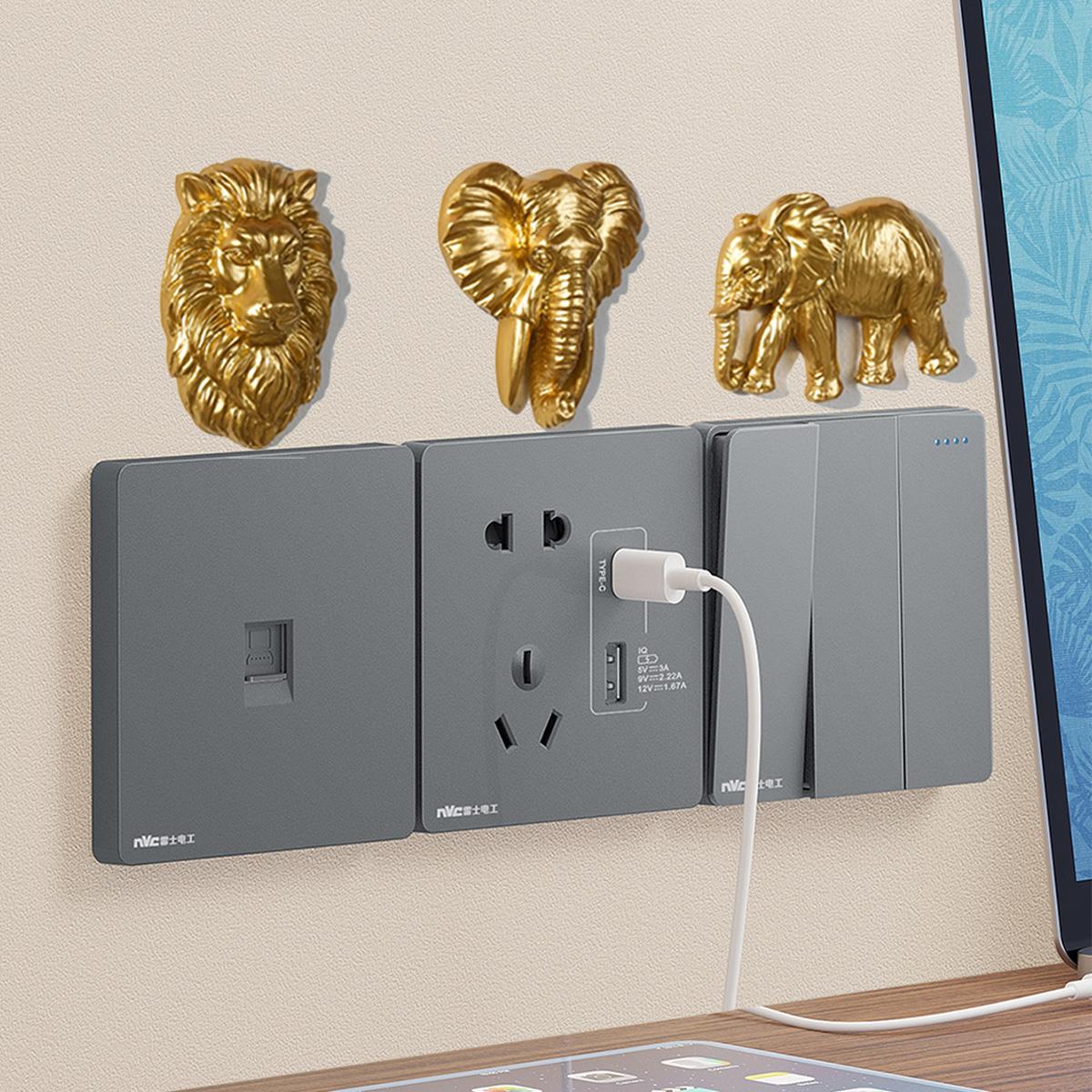 Resin Elephant Head Switch Decor Sticker, Lion Head Switch Decoration Craft, Indoor Wall Art, All Seasons Use