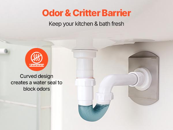 VEVOR 1.5 in Curved Shape P-Trap Plumbing Kit, PP Plastic Sink Drain Pipe with Threaded Adapter, TPU Leakproof Gaskets, Corrosion-Resistant, Odor Blockage, Easy-Install Under Sink Tool Kit for Household Users