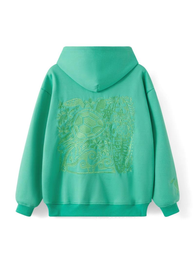 Womens Fashion Embroidered Floral Ocean Pattern Hoodie Long Sleeve Pullover Sweatshirt with Turtle Embroidery Casual Loose Fit Stylish Hoodie Sweatshirt for Everyday Wear