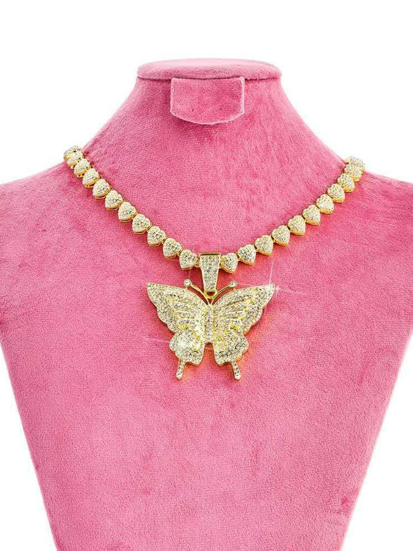 Butterfly Pendant Necklace for Women, Iced Out Rhinestone Heart Chain Choker, Y2K Jewelry, Hip Hop Bling, Fashion Accessories, Gift