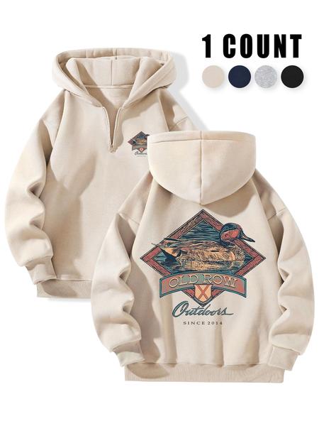 Men's Animal Print Hooded Sweatshirt, Fleece Lined Long Sleeve Pullover, Casual Fall & Winter Fashion, Thick Fabric, Fitted Style