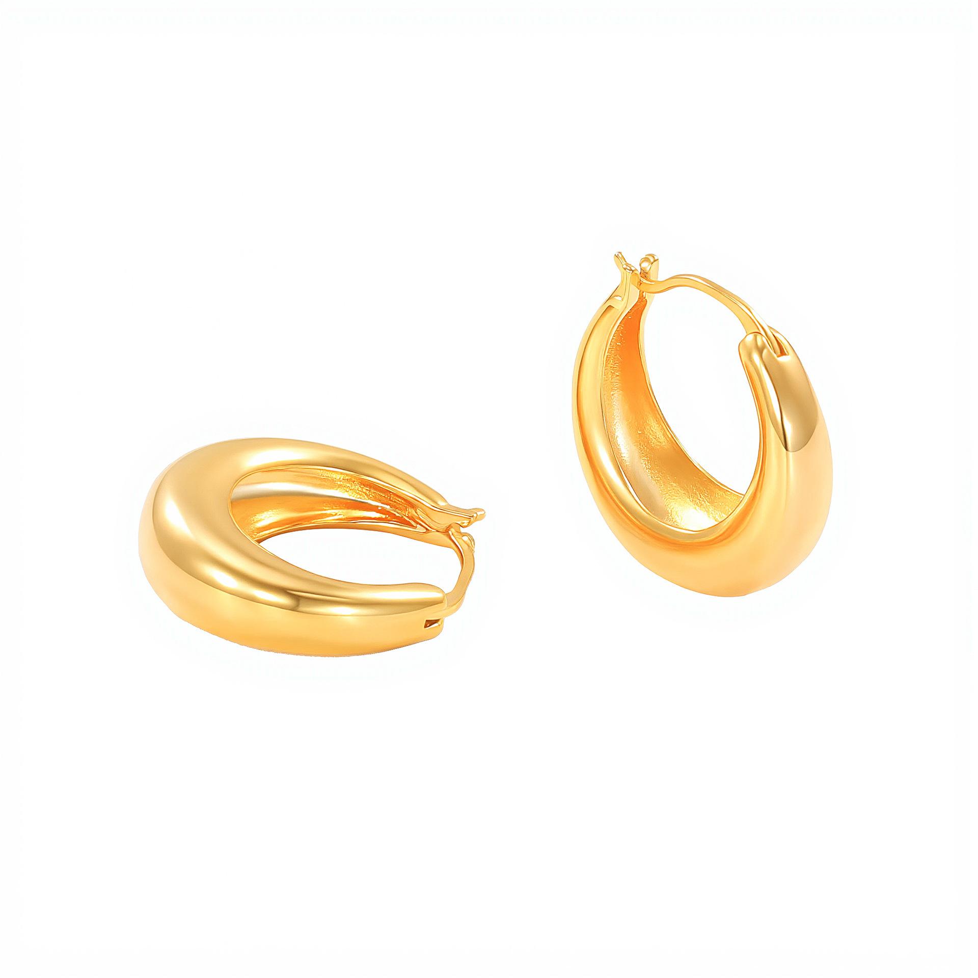 French Inspired Geometric Oval Plain Hoop Earrings Simple Elegant Ear Clips Basic Versatile Daily Wear & Holiday Gift for Women