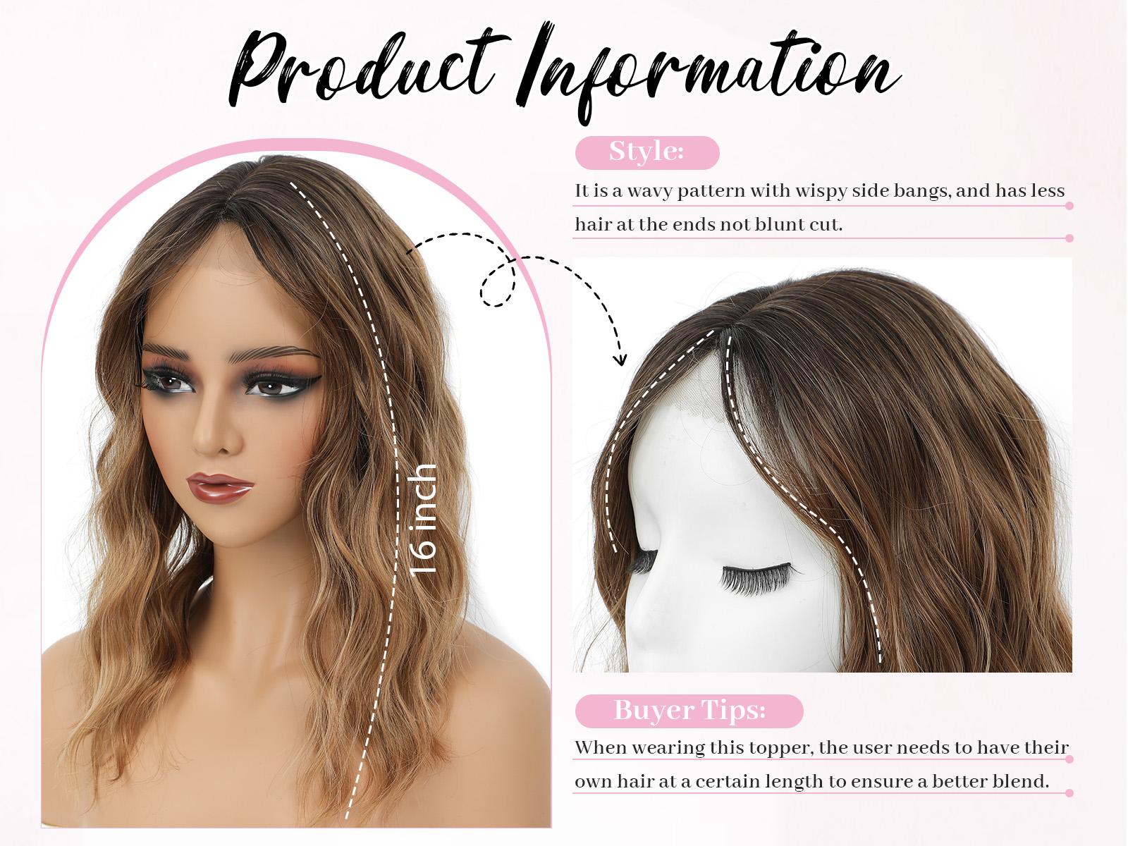 Paneway Hair Topper 16Inch Hair Toppers For Women with Thinning Hair 6.5’’x6.5’’ Ladies Wiglets Toppers Hair Pieces for Women