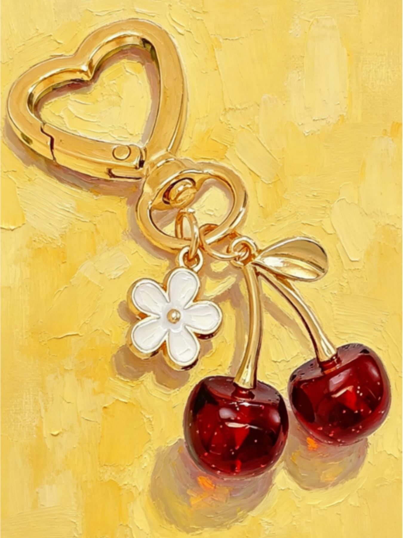 Chic Cherry Keychain Bag Charm, Alloy Material, Minimalist Design for Women's Accessories, Perfect Gift Idea, Keychain Pendant