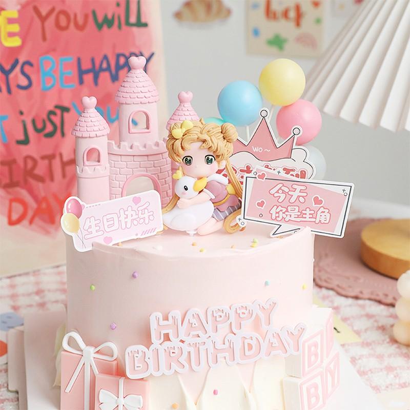 Princess Birthday Cake Decoration Set, Castle Design Soft Clay Cartoon Characters, Perfect Gift for Girls' Party & Home Decor