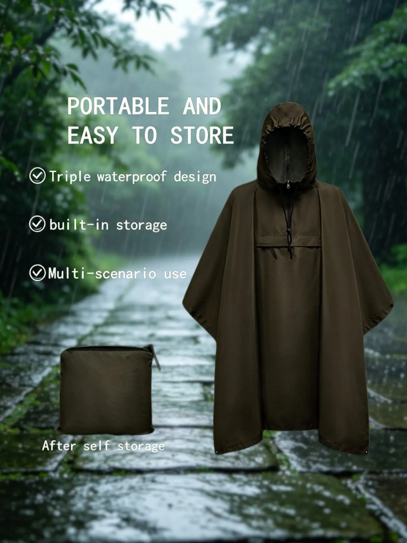 Three in one raincoat, cloak, canopy, floor mat, multi-purpose raincoat shelter, breathable hiking raincoat, suitable for outdoor, hiking, hunting, jungle boat emergency waterproof raincoat shelter, essential for field work and hunting