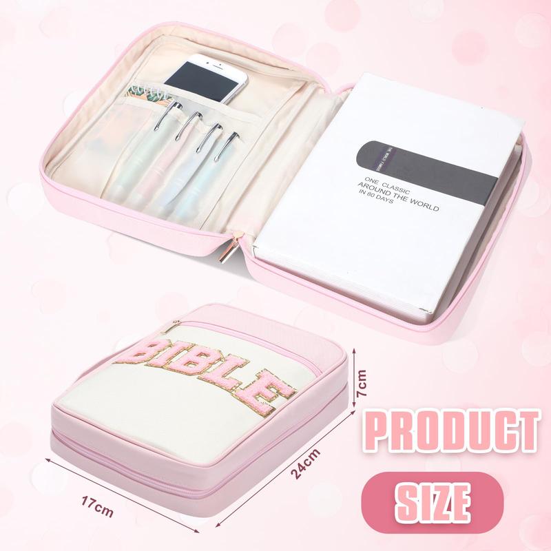 Bible Case for Christian Girl, Cute Bible Case Chenille Letter Bible Cover Case with Shoulder Strap Canvas Tote Carrying Bag Gift for Christian Teenagers Girl Student, Bible Study Supplies, Church Tote Bag, Easter Gift for Christian Daughter