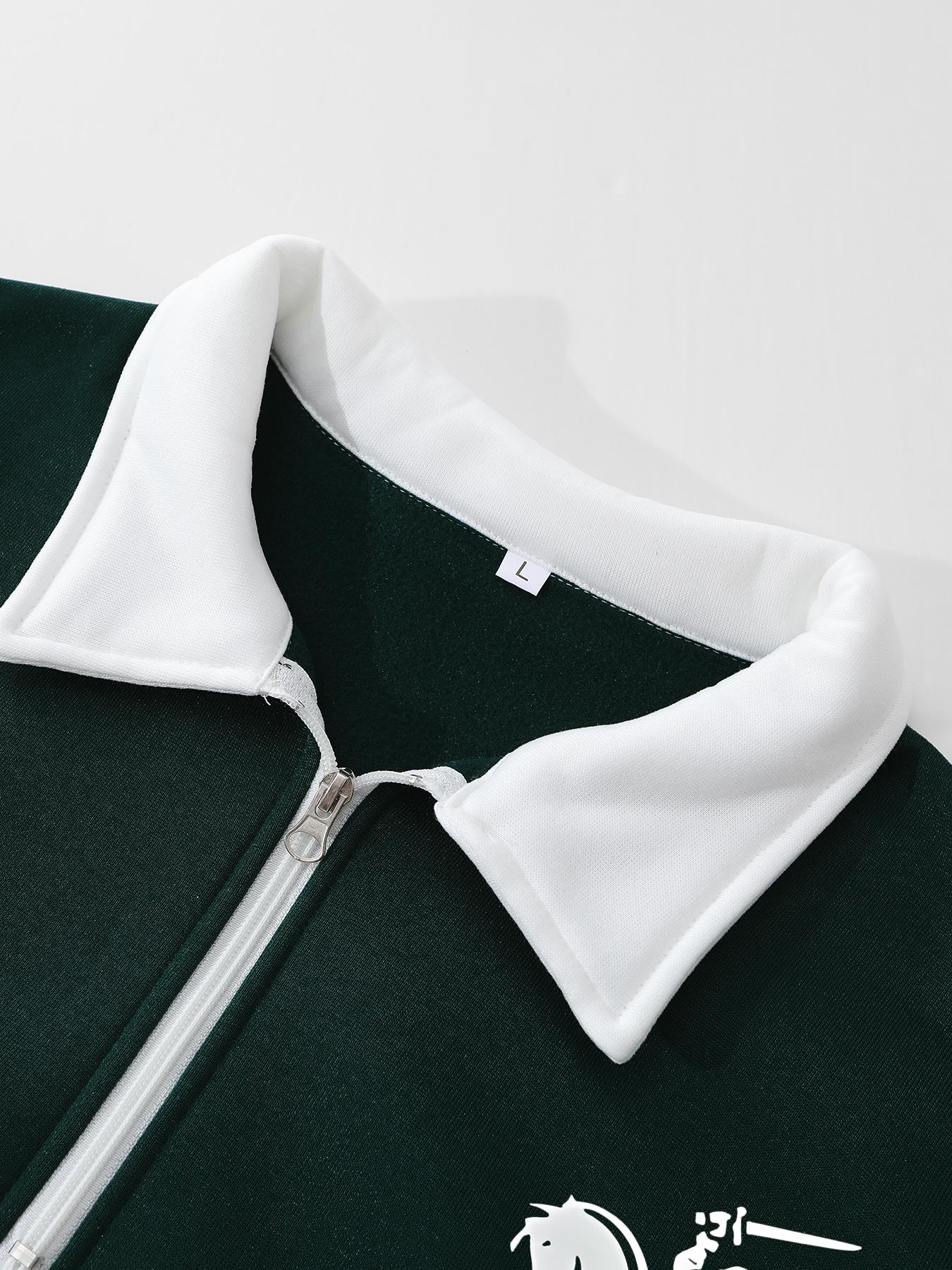 Men's Regular Fit Contrast Trim Zip Up Half Placket Sweatshirt, Casual Comfy Long Sleeve Collared Pullover for Spring & Fall, Fashion Men's Top for Daily Wear, Hoodie