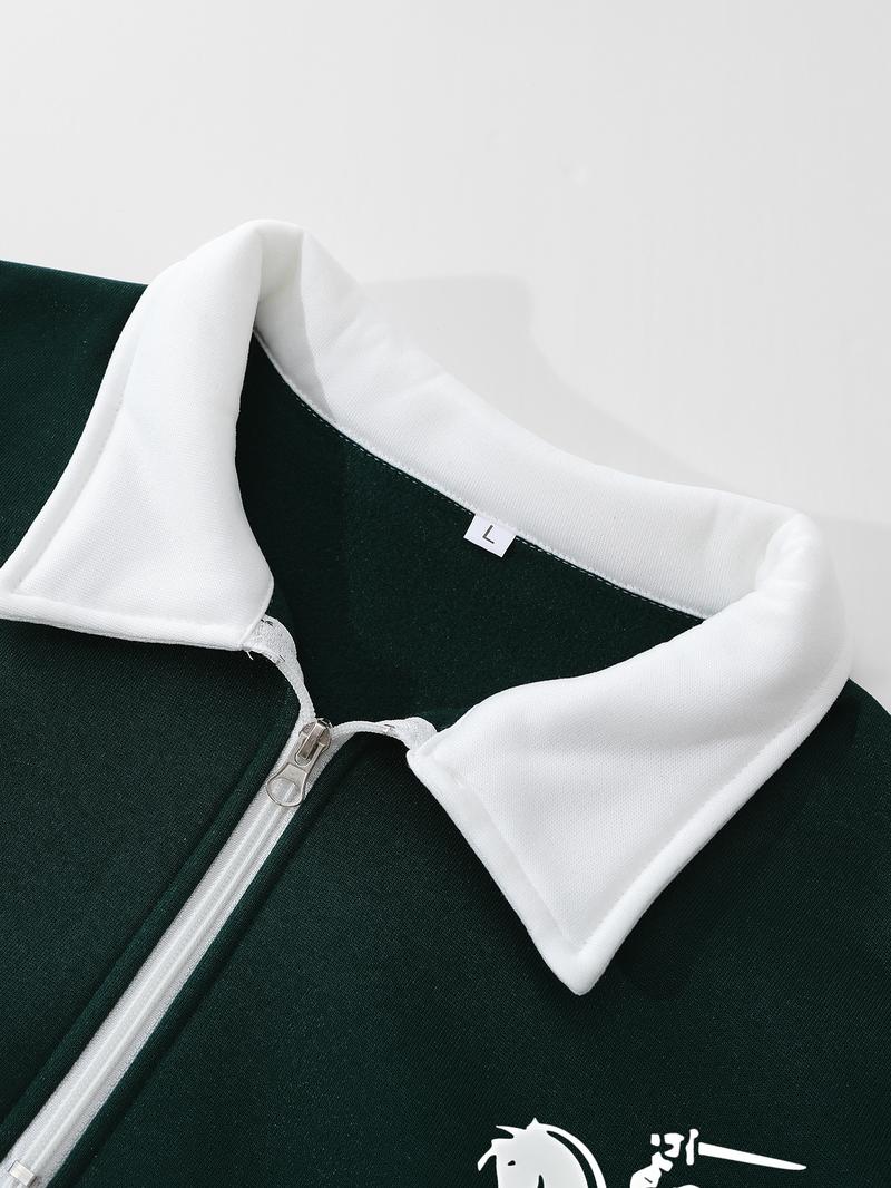 Men's Regular Fit Contrast Trim Zip Up Half Placket Sweatshirt, Casual Comfy Long Sleeve Collared Pullover for Spring & Fall, Fashion Men's Top for Daily Wear, Hoodie