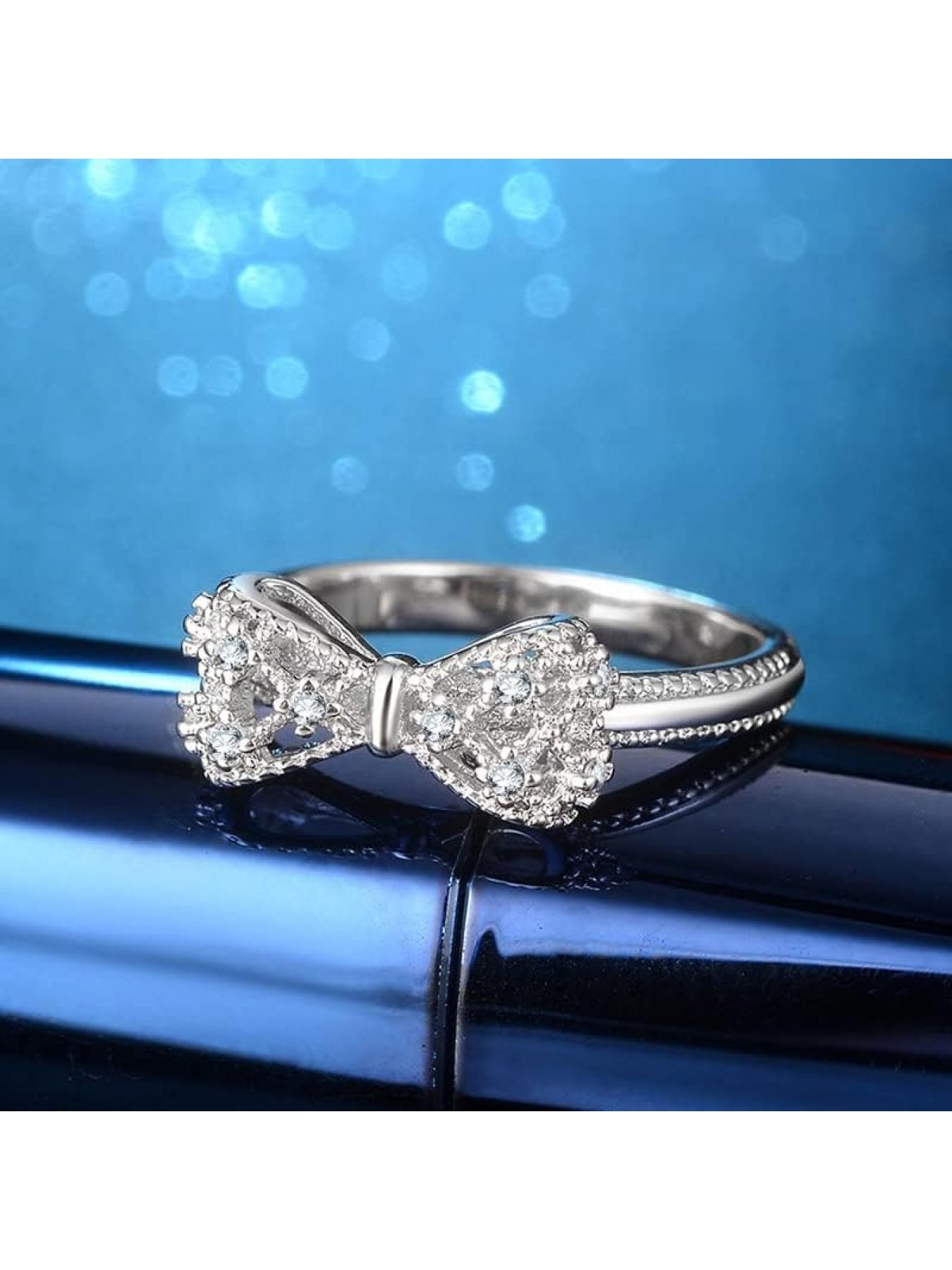 Classic Bow Eternal Love Knot Promise Ring Elegant Bow Statement Wedding Ring Cubic Zirconia Bow Ring Lovely Round Engagement Ring