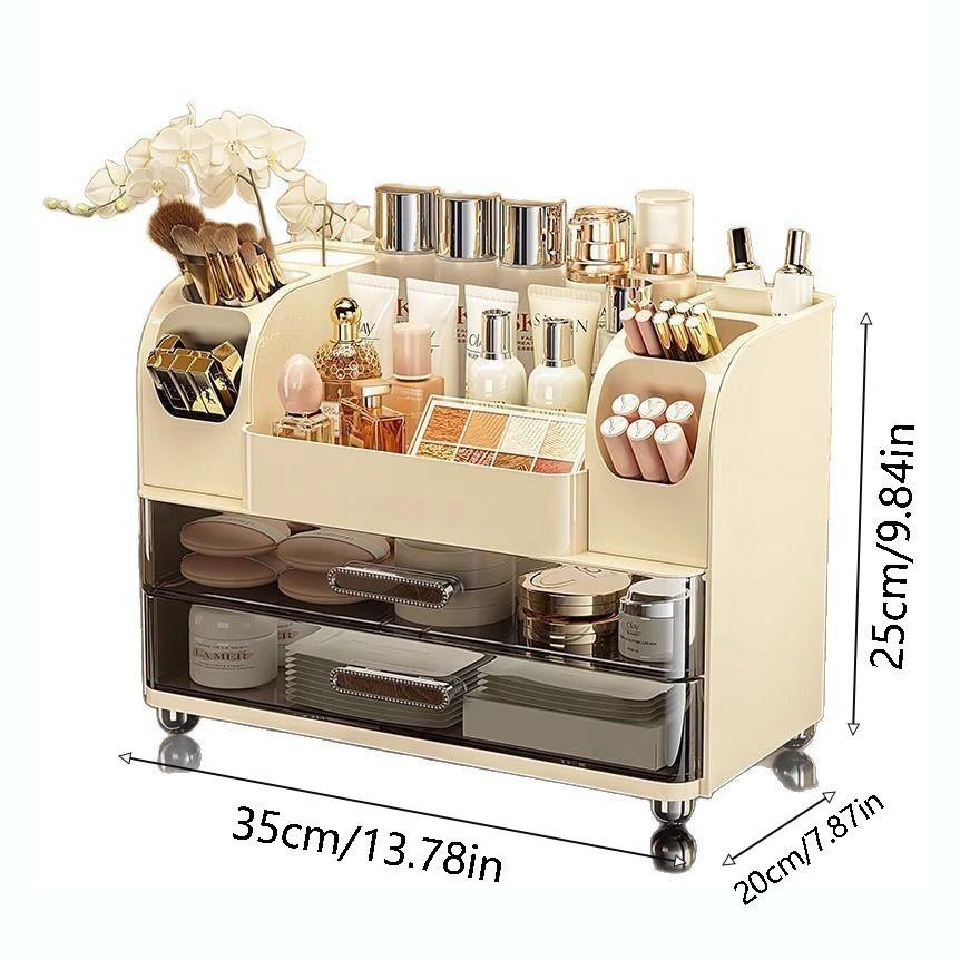 Large Capacity Makeup Organizer Box, Multifunctional Storage for Brushes, Lipsticks, Eyebrow Pencils, and Mirror, Perfect for Home and Travel Makeup Organization