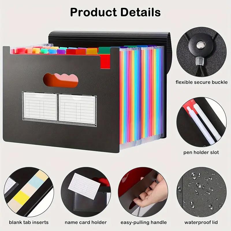 25-Grid Multi-Layer File Organizer, Plastic Expandable Folder, A4 Size Document Holder with Blank Labels, for Files, Bills, Receipts