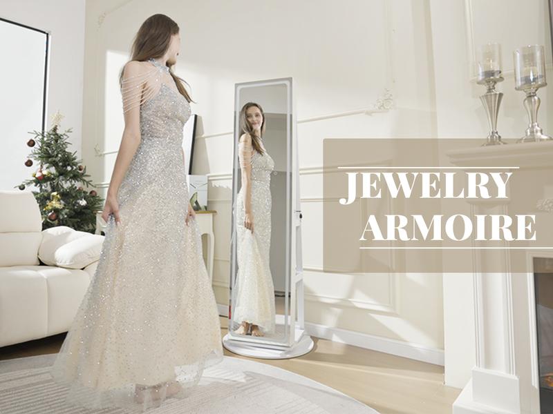 【Valentine's Day gift】Standing Rotable Mirror Cabinet, full-length mirror, adjustable lighting make up mirror, armoire, space-saving, large storage space, perfect gift idea White Decor 【Valentine's Day gift】Standing Rotable Mirror Cabinet, full-length mirror, adjustable lighting make up mirror, armoire, space-saving, large storage space, perfect gift idea White Decor