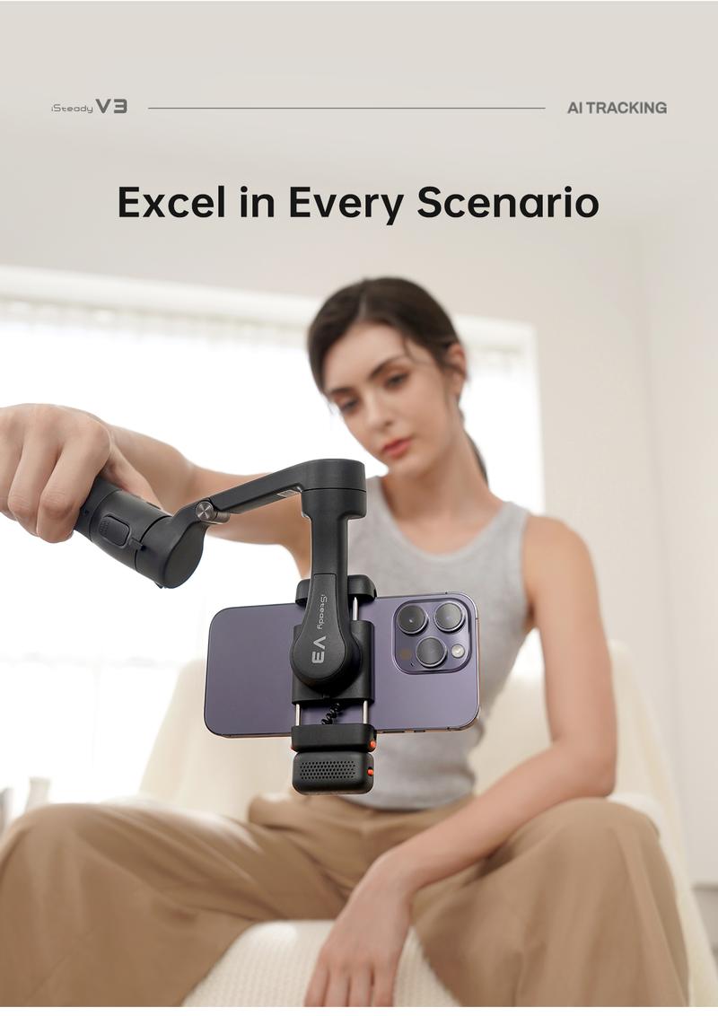 Hohem iSteady V3 New Gimbal Stabilizer for SmartiPhone, 3-Axis Phone Gimbal, Magnetic AI Tracker, Built-in Extendable Rod & Tripod, Detachable Remote Control,selfiestick,Phone Accessories,Suitable for Android & iPhone 17 series, Travel, Vlog, TikTok