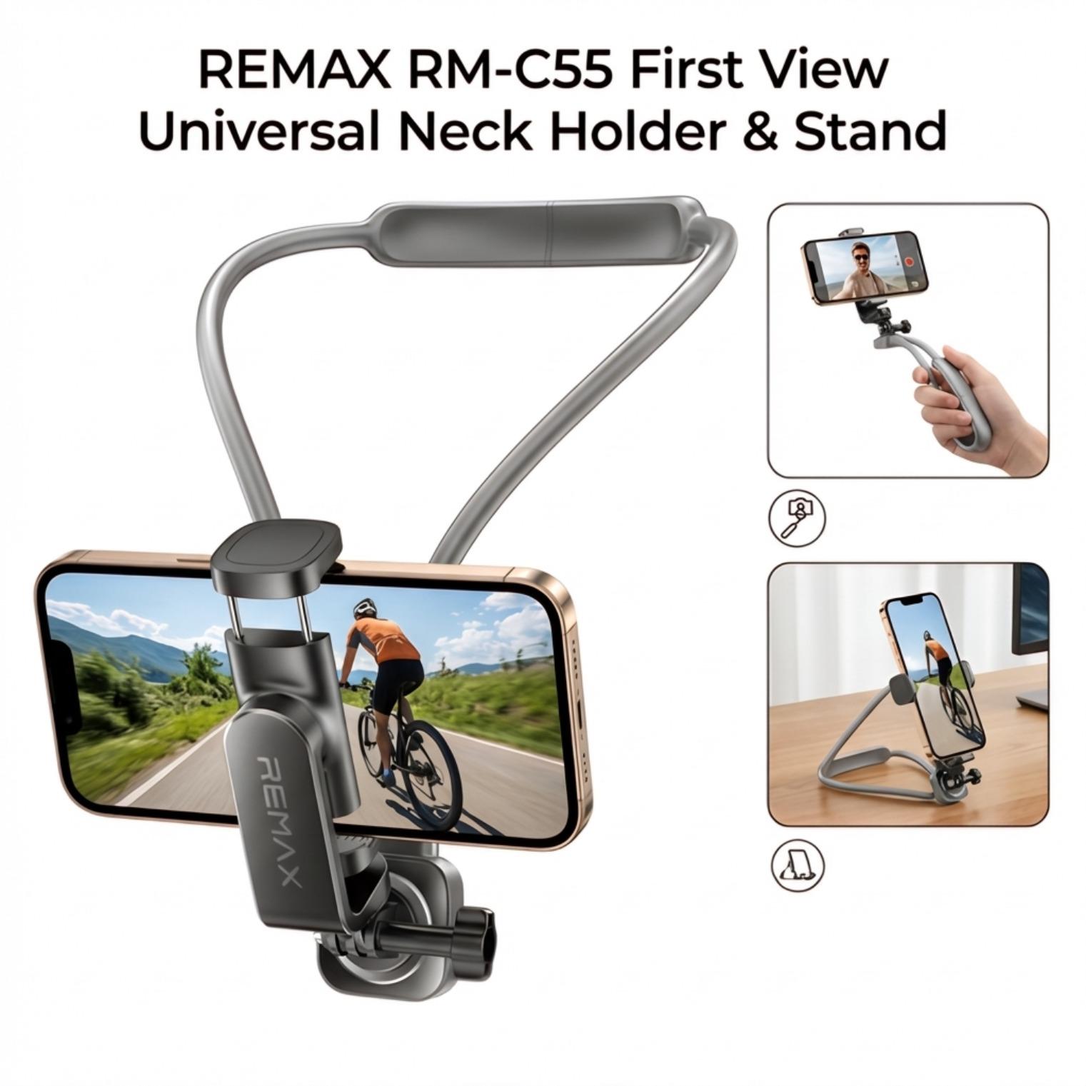 First-Person Neck Phone Mount，One-piece alloy arm, 360° adjustable.Stable damped hinge, detachable clamp with camera adapter. Soft silicone neck pad, comfortable fit.Ideal for POV shooting & multi-scene use.