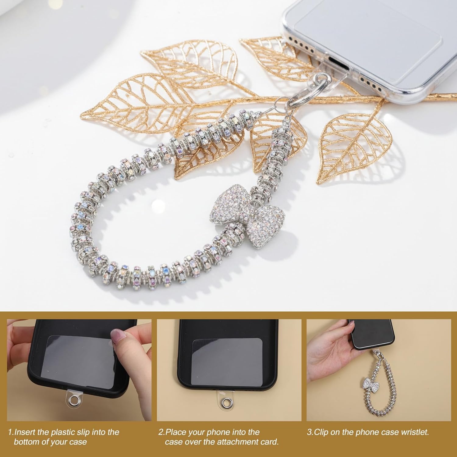 Luxury  Phone Wrist Strap Beaded Cellphone Lanyard with Tether Tab Shiny Rhinestone Phones Chain Hands-Free Wristlet Bracelet Bow  Wristlet CellPhone Lanyards Phone Charm for Women