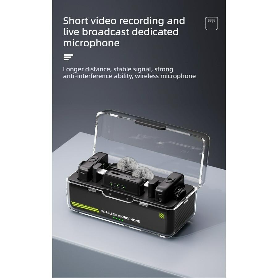 M29 Wireless Earpiece Microphone 1 receiver 2 microphones Complete set of noise-cancelling recording microphone for computer, mobile phone and sound card live streaming#
