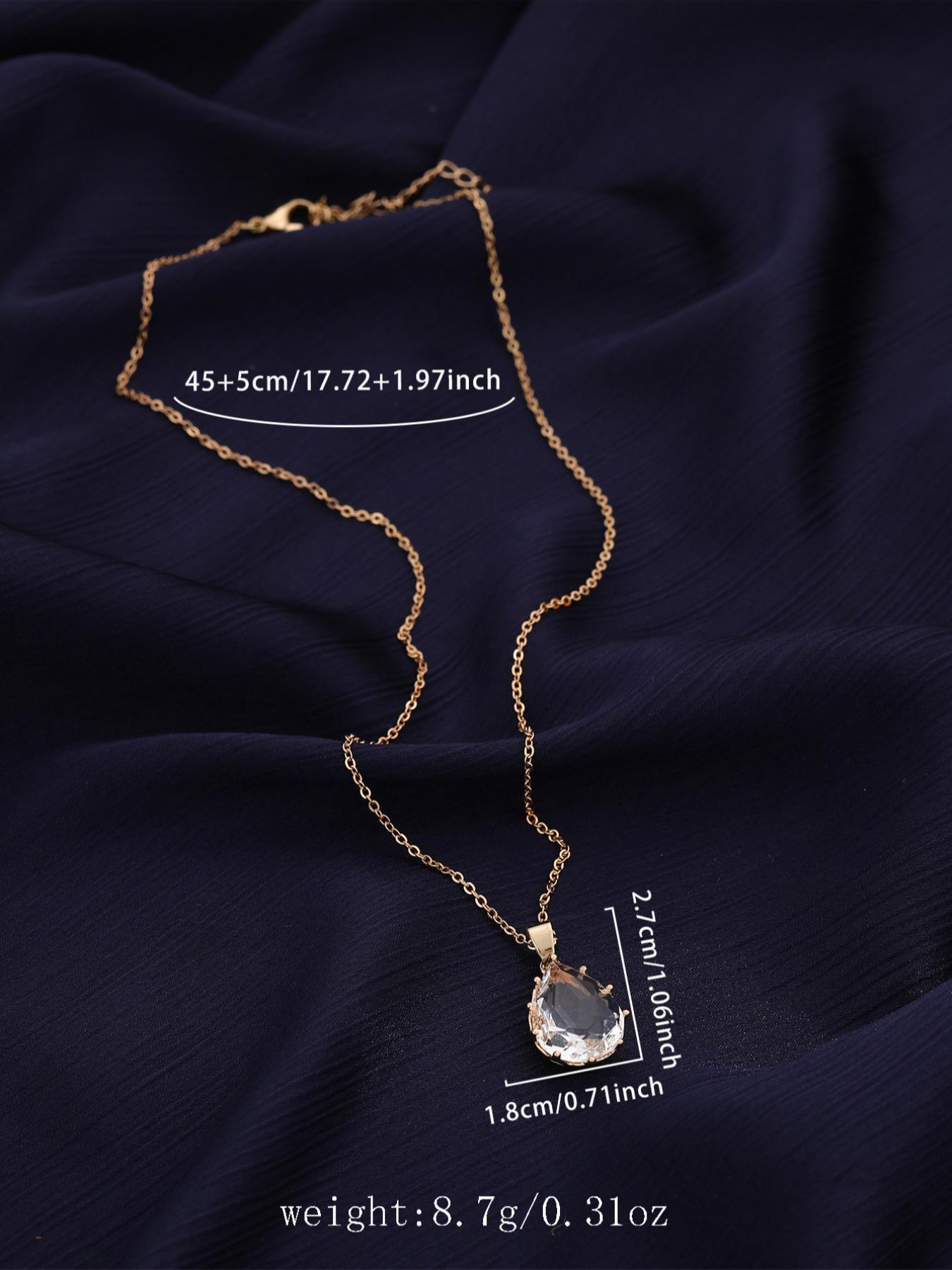 Simple Single Layer Transparent Gemstone Water Drop Crystal Zircon Pendant Necklace, Elegant Jewelry for Women, Perfect Gift Idea