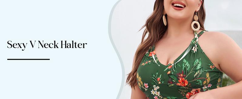 Hanna Nikole Women Plus Size Two Piece Tankini Swimdress V Neck Halter Floral Asymmetrical Hem Swimsuit with Boyshort #TikTokShopBlackFriday