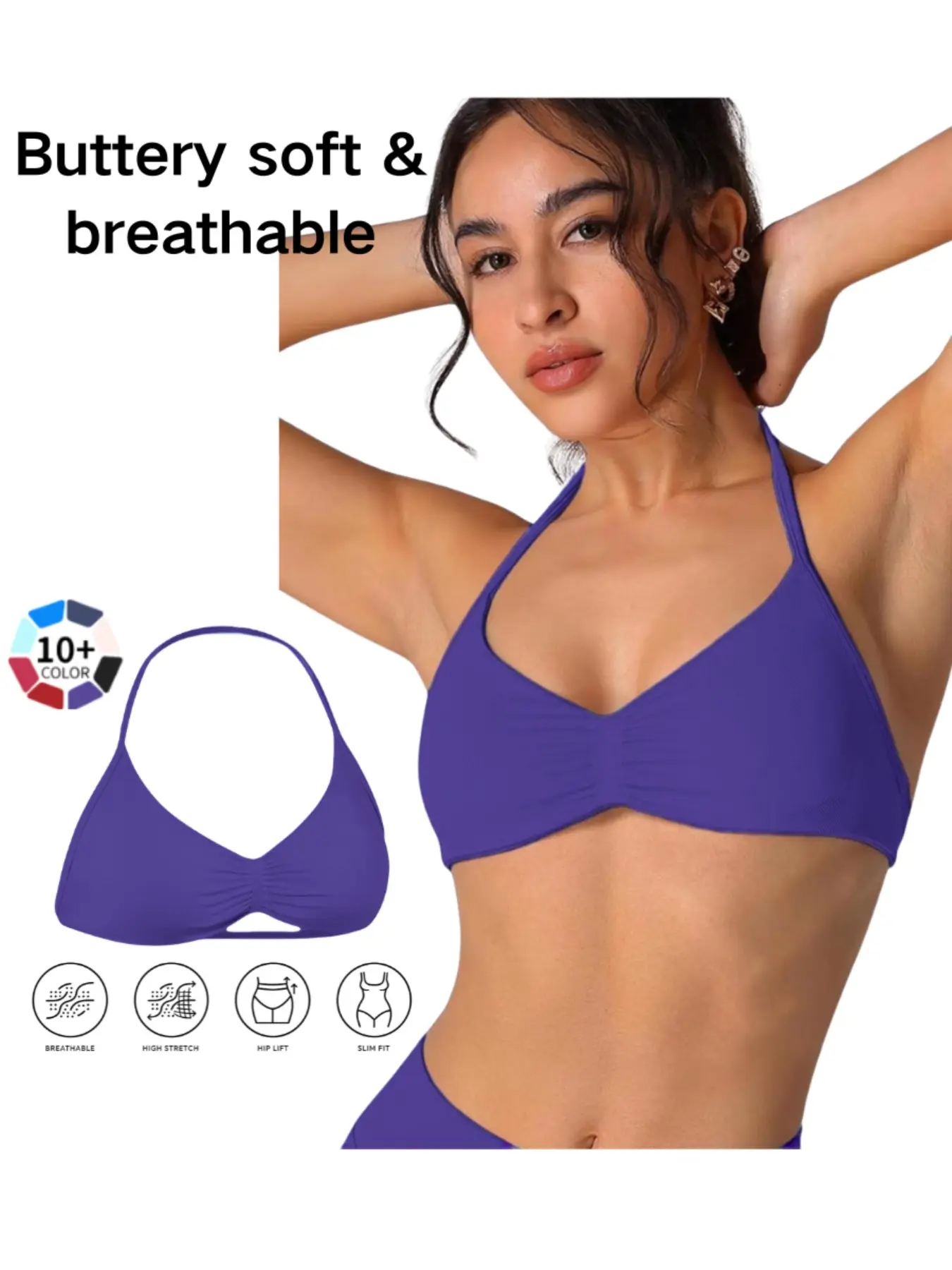 Buttery Soft Ribbed Halter Sports Bra, Medium Support Yoga Bra, Comfortable and Breathable Design, Ideal for Daily Wear and Exercise, Workout Daily Wear, Solid Sports Bra, Sporty Bra, Sportswear Bra, Sport Bras