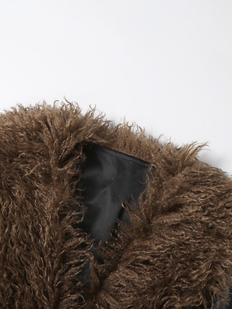 Women's Fashion Faux Fur Collar Long Sleeve V-Neck Leather Jacket, Autumn Winter New Style Slim Fit Outerwear, Trendy Tassel Patchwork Coat