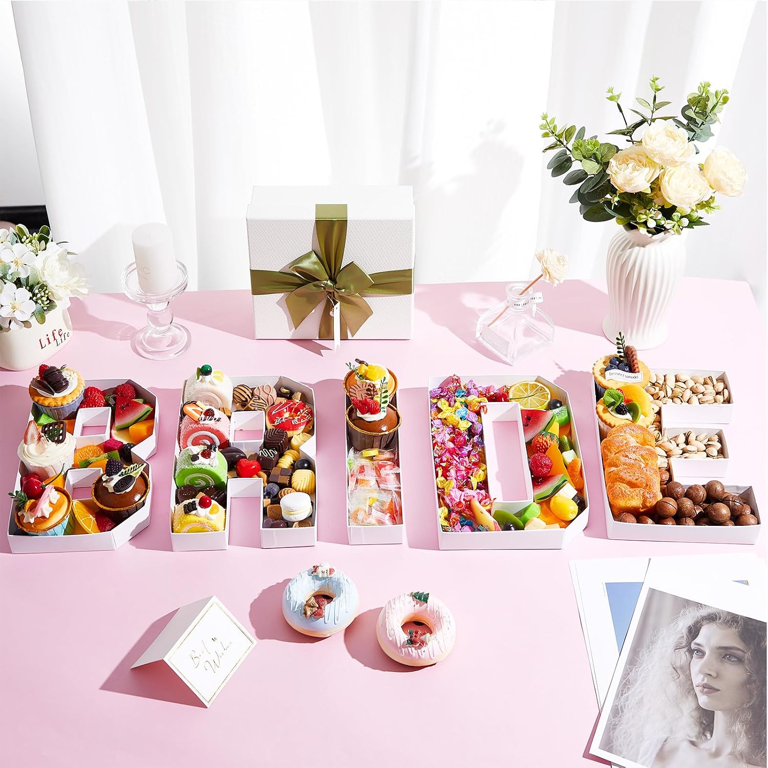 5 count Bride Charcuterie Letter Boxes, Preassembled  Trays | Sturdy Cardboard,  to Fill, Holds Fruit Candy Cupcakes , Ideal for Bridal Showers Weddings and Photo Displays