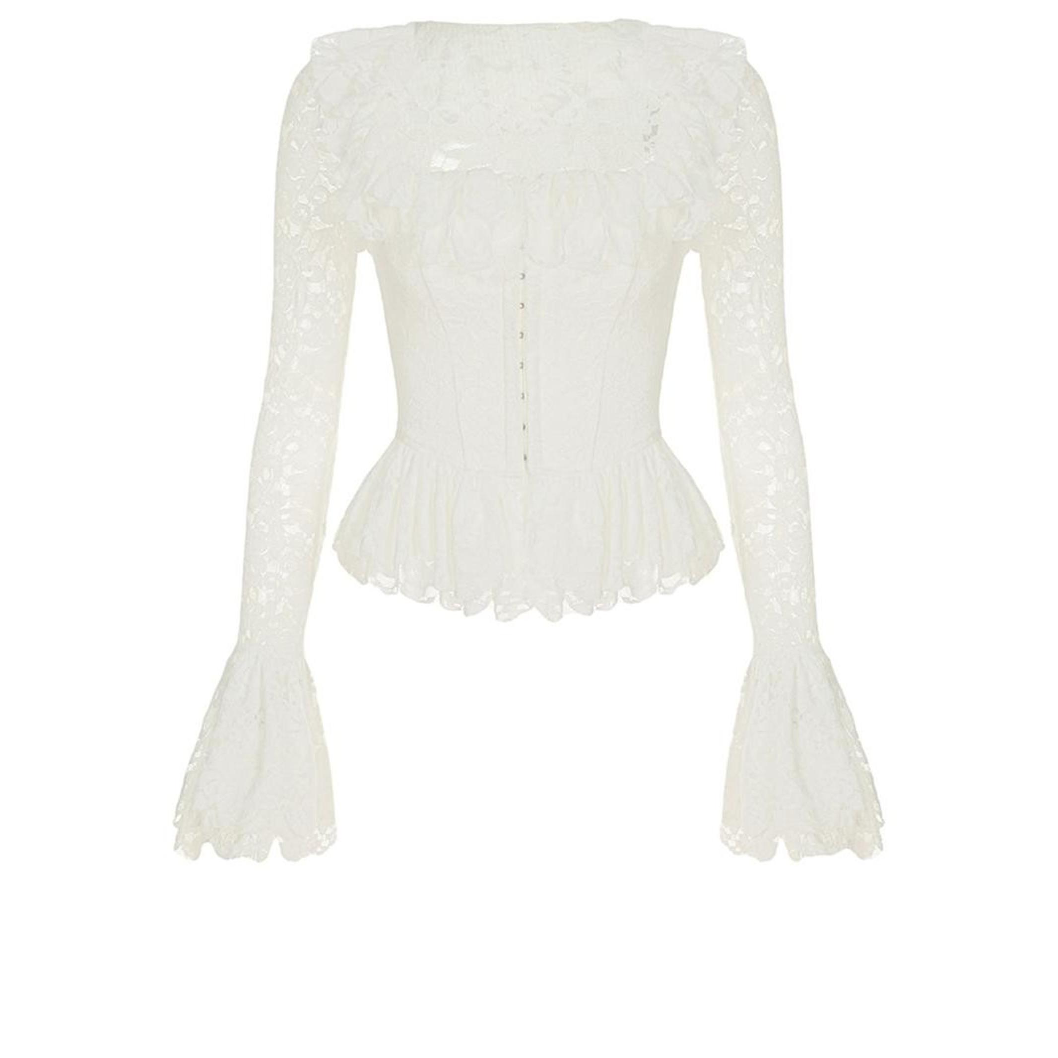 Women's Lace Long Sleeve Top, Elegant Romantic Square Neck Spring Shirt for Daily Wear