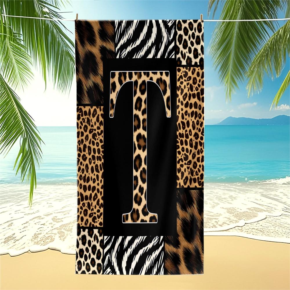 Boho Animal Print Letter Sand-Free Beach Towel, for Beach, SPA, Hot Spring, Pool, Picnic, Camping, Fitness & Yoga, Chair Cover, Water Absorbent, Quick-Dry & Portable, Ideal Housewarming Christmas Birthday Gifts