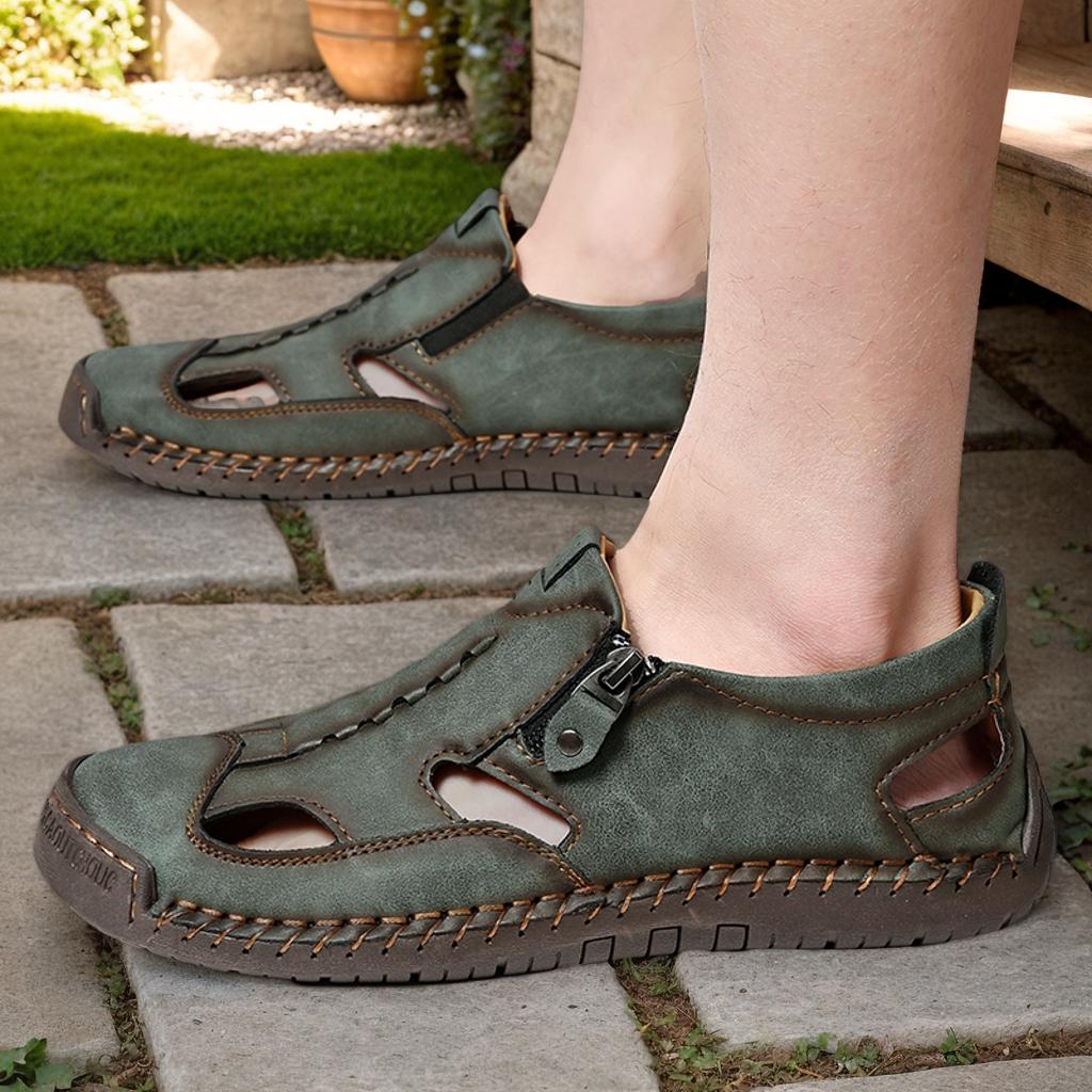 GREKS Men's Closed-Toe Sandals Side Zipper, Casual Hiking Style Breathable Comfort, Multiple Colors